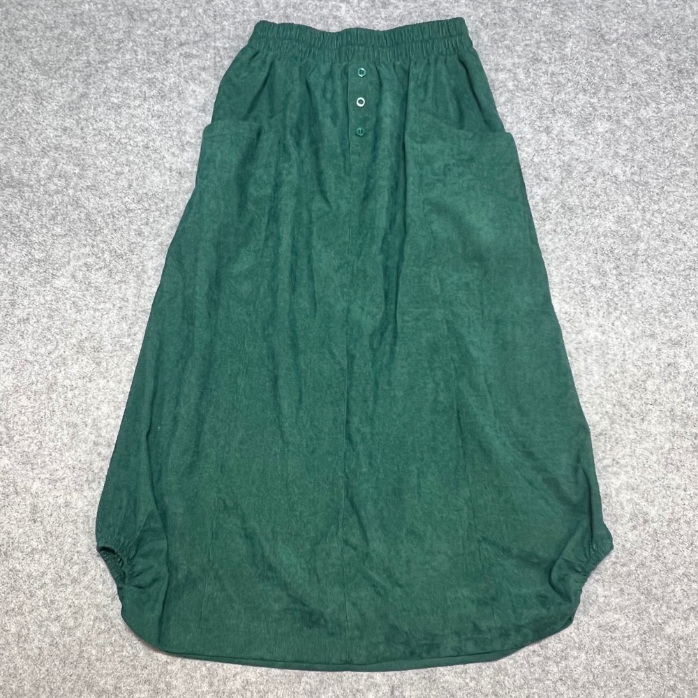 Green Corduroy Lantern Midi Skirt Elastic Waist Pockets Size Medium